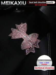MEIKAXIU 1/2pcs Rhinestone Bling Mesh Bowknot Shoulder Strap Cover, Short Plush Car Seat Belt Shoulder Cover, Seat Belt Decoration, Car Decor Accessories For Women - Rhinestone Mesh Bow - View 2
