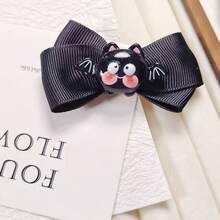 1pc Halloween Bow Hair Clip, Multi-Color New Style Funny Element Bow Hair Clip, Sweet & Cool Side Bangs Hair Clip, Halloween Hair Accessory - Multicolor - View 3