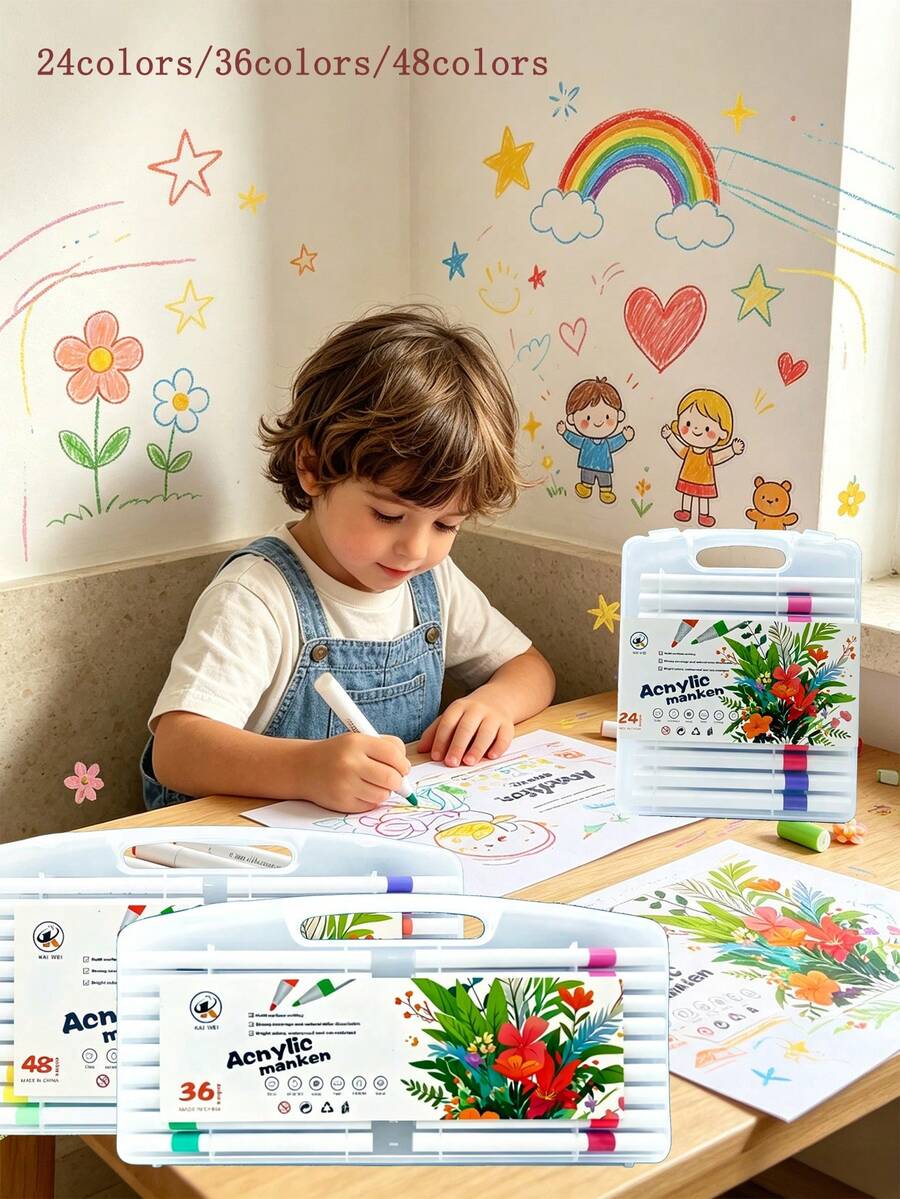 Bút marker acrylic 24/36/48 màu, ngòi đơn, mượt, nhanh khô, độ che phủ cao, phù hợp cho học sinh mỹ thuật, trẻ em vẽ tranh, thi vẽ, DIY, phác thảo, quà tặng lễ, graffiti, tô màu và vẽ - Nhiều màu - Xem 1