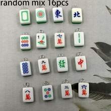 16pcs Random Creative Chinese Mahjong Pendant Charms, Jewelry Making Accessories, New Resin Square Decorative Pendants - Multicolor - View 8