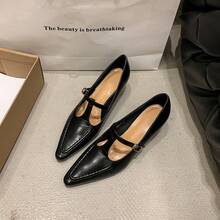 Giày cao gót Mary Jane quai chữ T phong cách vintage Pháp, da bóng, gót mảnh, kiểu ngách - màu đen - Xem 6