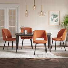 Modern White Marble Extendable Kitchen Table With Corduroy Upholstered Chairs For Dining Room, Kitchen - Grey Table + Orange Chair - View 7