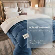 Marineblaue verdickte Sherpa-Winterdecke, hautfreundlicher Milchsamt Seite A Sherpa Seite B, gittergenähte Baumwollfixierung ohne Füllverrutschung, hochflaumige Füllung antistatisch, doppelseitig wärmespeichernd, dicke warme Bettwäsche für Schlafzimmer im Herbst und Winter - Blau - Übersicht 8