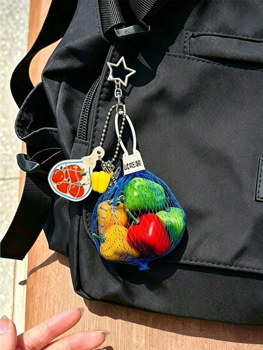 A Bag Of Bell Pepper Decorative Ornaments, Bag Charms And Keychains, Simulated Fruit Accessories, Unique Anti‑Loss Backpack Decorations - Multicolor - View 1