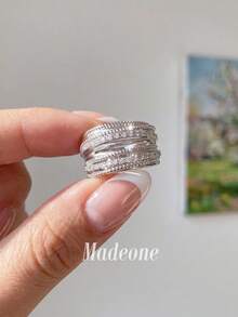 MADEONE 1件復古線條繞圈戒指，中性款，適合日常佩戴，派對飾品，戒指珠寶禮物 - 款式14 - 查看 5