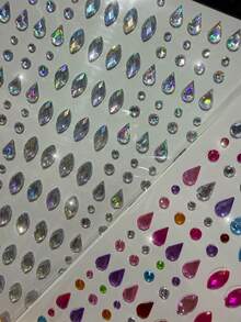 3/1Sheets 3D Rhinestone Face Body Gem Stickers,Shiny Multi‑Color Crystal Rhinestone With Water Droplet Shape, Heart-Shaped, Aurora Circular, Horse Eye Self‑Adhesive Jewel Decals, Festival Rave Party Makeup Decor For Face, Body, Nail & DIY Craft - Multicolor - View 6
