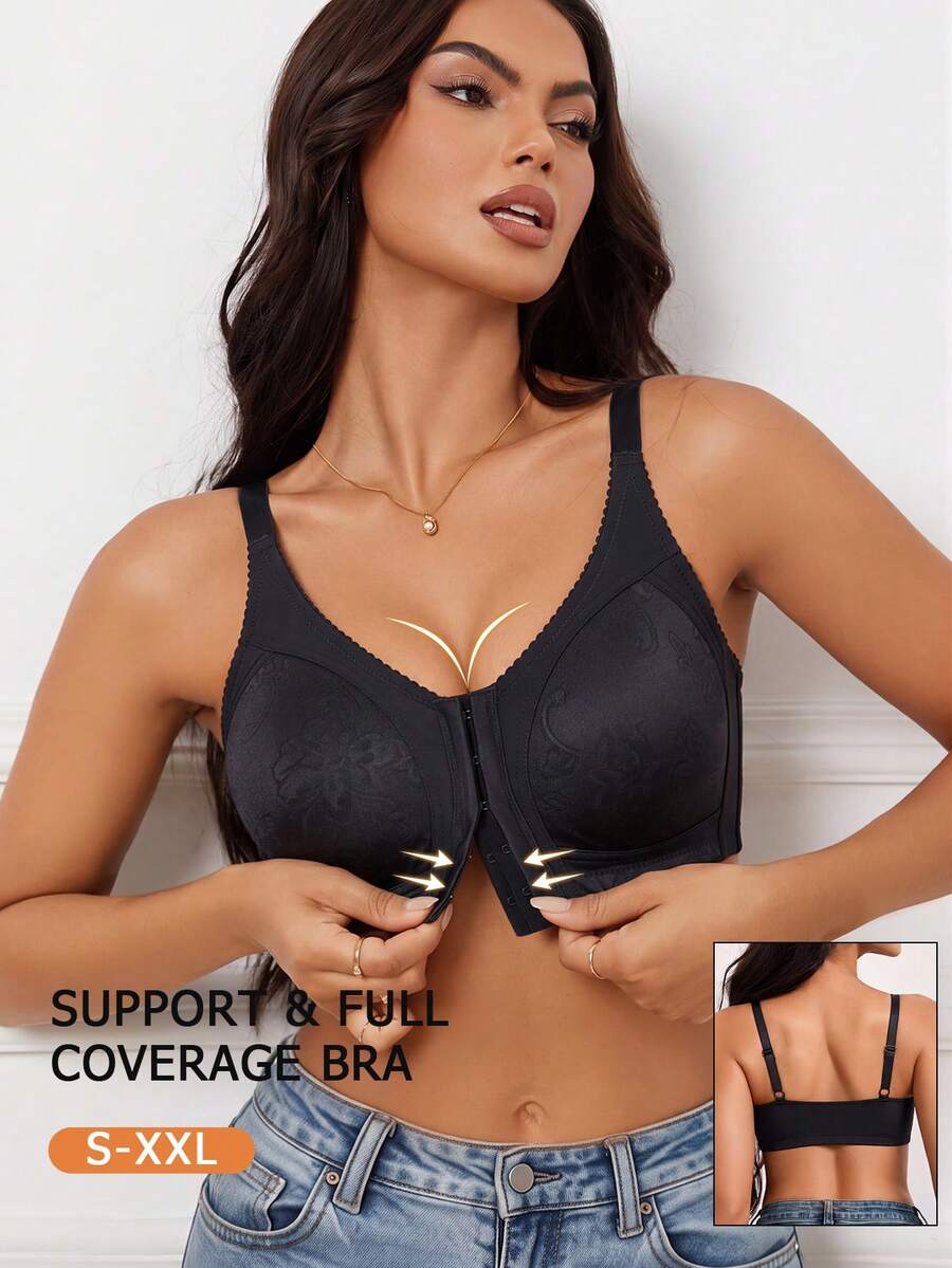 Plus Size Women's Wireless Bra, Seamless Soft Elastic, Fixed Gel Pads, Non-Slip, Daily Essential Underwear - Black - View 1