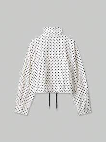 ACKCER Women's Stand Collar Vintage Polka Dot Loose Fit Aviator Jacket, Autumn/Winter - Multicolor - View 6