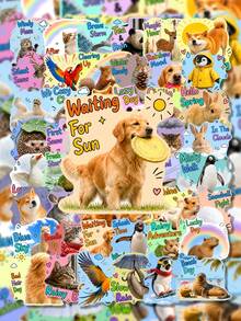 50pcs Animal Weather Forecast Stickers, Cute Animals With Weather English Quotes, Colorful Cute Border Design, Suitable For Planner, Water Bottle, Luggage, Skateboard, Notebook, Phone Case, Storage Box Decoration - Multicolor - View 3