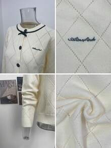 Korean Style Sweet Girl Autumn/Winter Knit Cardigan Sweater With Single-Breasted Bow Detail - Apricot - View 8
