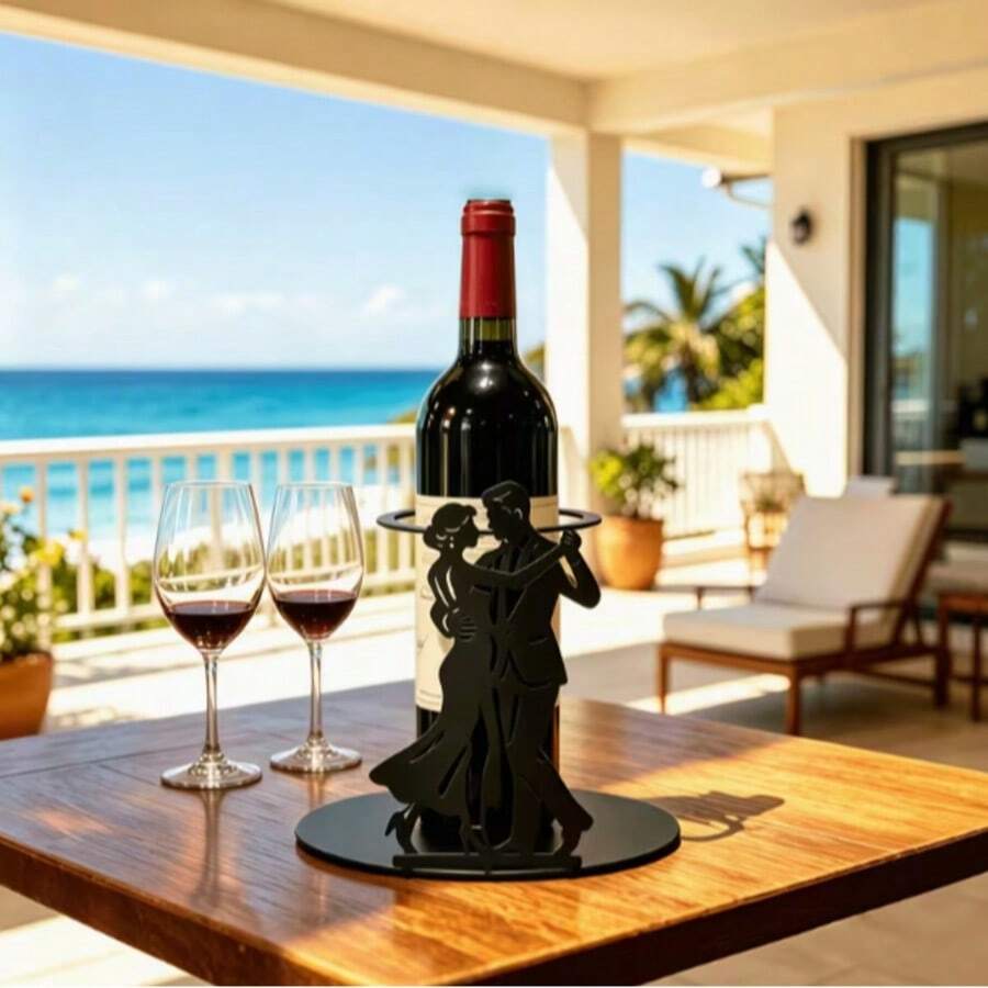 Black Wooden Dancer Silhouette Single Bottle Wine Rack, Restaurant Supplies, Sturdy And Durable/Easy Installation/Elegant Decoration/Suitable For Home Kitchen Storage, Living Room Wine Rack Display/ - Black - View 1