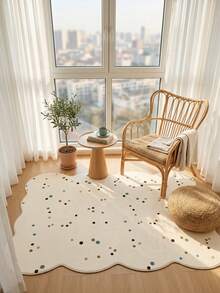 1PC Rice Base Colorful Polka Dot & Scattered Pattern Modern Minimalist Playful Area Rug, Fresh Cute Style Faux Cashmere Asymmetrical Wavy Edge Rectangular Full Coverage Green Brown Blue Red Color Dots & Wave Border Details Machine Washable Carpet, Suitable For Living Room Bedroom Balcony, All Season Home Decor - Multicolor - View 2