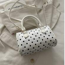 Women's Polka Dot Patent Leather Boston Handbag, Top Handle Mini Bucket Bag, Detachable Crossbody Strap Sweet Daily Wallet - Multicolor - View 2