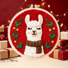 DIY Punch Needle Kit For Beginners – Includes Punch Needle, Yarn, Instructions, Square Hoop & Pre-Printed Fabric (Holiday Animals). Creative Craft For Wall Decor Or Gifting. 2D Printed Punch Needle Starter Kit. 20x20cm (7.87x7.87 In). - Holiday Animals - View 6