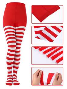 1pc Autumn/Winter Christmas & Halloween Striped Colorful Party Makeup Dance Decor Prop Fashion Tight Leggings Cosplay Tights - Multicolor - View 3