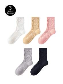3 Pairs Solid Color Women's Mid-Calf Socks, 3D Embossed Argyle Cable Knit Thick Warm Socks, Versatile Soft Comfortable, Sleep Floor Long Socks Maternity Socks, Suitable For Spring Autumn Winter Sports Daily Wear, Random Color - Multicolor - View 5