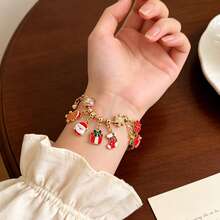 Gold Christmas Theme Large Hole Beaded Santa Claus Reindeer Snowflake Pendant Christmas Countdown Calendar Bracelet Gift Box - Blue - View 3