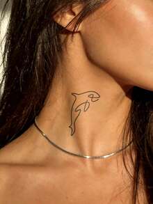 Herbal Juice Semi-Permanent Tattoo Sticker Minimalist Ins Style Orca Pattern 14 Days Non-Fading Music Festival Party Gift Shoulder Neck Collarbone Leg Body Temporary Tattoo Sticker 1pc/Pack - Blue - View 3