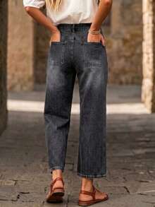 New Women's Elastic Loose Black Denim Capri Pants, High-Quality Fashion Casual Clothing Spring Fall - Black - View 3