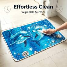 1pc Gold Diamond Velvet Rug With Dolphin Diamond Star Pattern, Wipeable Easy Care Mat, Rug For Bedroom Entryway Kitchen Bathroom, Home Decor Premium Choice - Multicolor - View 5