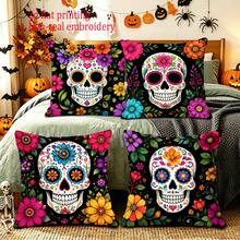 Almohada JHUA Día de Muertos(relleno), Impresión Doble Cara Calavera Floral, Cierre para Sofá Decoraciónéxico Carnaval Halloween, 45cm Cuadradas - Multicolor 003 - Ver 1