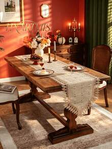 HXARTMIS 1 buah Taplak Meja Panjang Bergaya Mewah Ringan yang Indah dengan Bordir Renda Motif Linen Abu-abu Hijau, Taplak Meja Persegi Panjang, Hiasan Tengah Meja Modern, Dekorasi Minimalis Modern, Tersedia dalam Berbagai Ukuran - Linen abu-abu + hijau - View 2