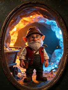 Dwarf Miner Vintage Framed Painting, Fairy Tale Mine Gemstone Decor Hanging Ornament - 1PC - View 3