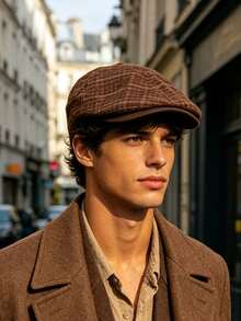 1pc Men's Vintage Plaid Wool Newsboy Cap, Fashionable Artistic Painter Newsboy Hat, Suitable For Daily Street Wear - Vintage Plaid - View 7