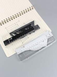 Metal Drawing Set For Middle And Elementary School Students, 4-Piece Set With Ruler, Triangle Ruler, Protractor, Wear-Resistant And Durable, Exam Drawing And Measurement Tool With Transparent Box - Sets - View 2