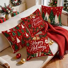 4pcs/1pc Christmas Tree Pattern Pillow Case Without Insert, Single-Sided Printed Pillow Case, Suitable For Living Room, Bedroom, Home Decor, All-Season Pillow Case - Multicolor - View 9