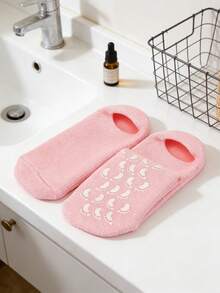 1 Pair High Absorption Gel Moisturizing Foot Socks, Reusable, Pink, Skin-Friendly, At-Home Spa, Hydrating & Nourishing - Baby Pink - View 3