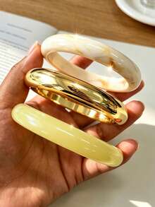 3pcs/1pc Exquisite Vintage Acrylic Bracelet Set, Fashionable Cylindrical Design, Suitable For Daily Casual Wear, Women's Fashion Accessory, Acrylic Material, No Inlay Craft, Suitable For All Year Round, Used For Daily, Party And Vacation Occasions - Multicolor - View 4