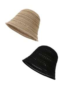1/2/3/4pcs Women's Hollow-Out Woven Bucket Hat, Boho, Face-Slimming, Breathable & Light, One Size, Travel Beach Outdoor, Summer Accessory, Multi-Color - Multicolor - View 12