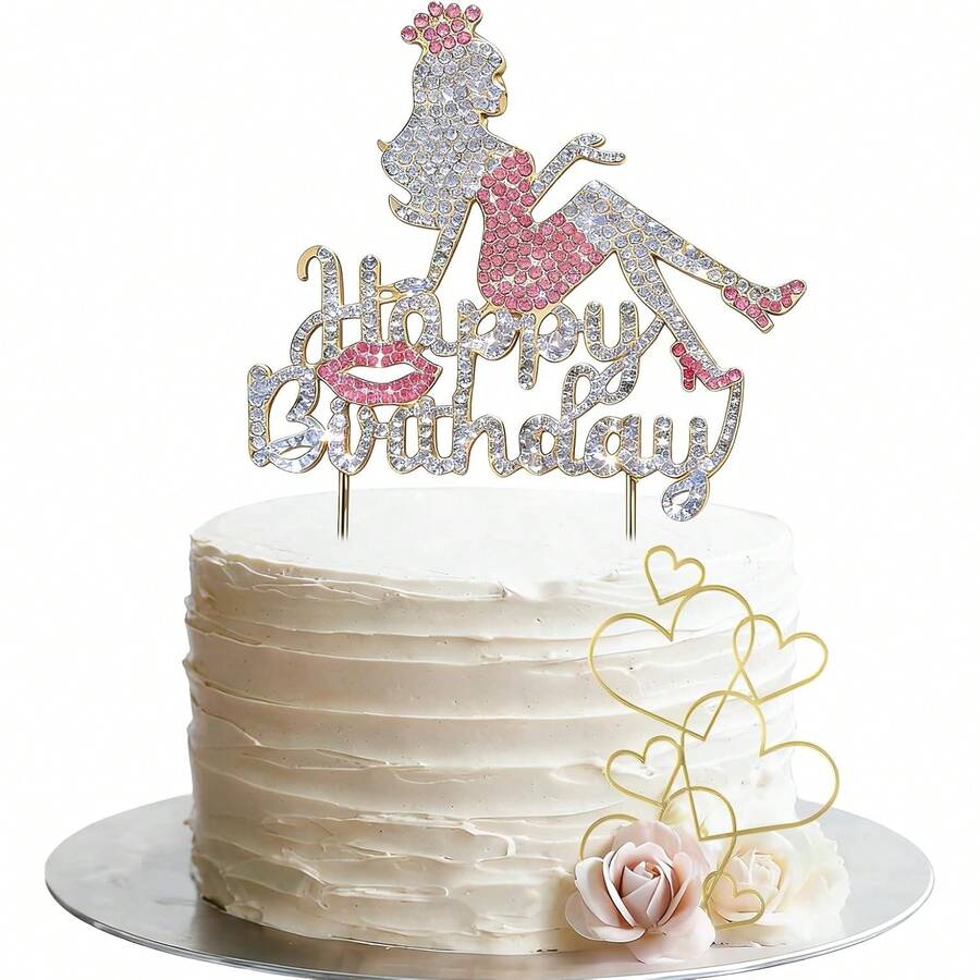 Happy Birthday Crown Queen Women's Rhinestone Cake Topper - Makeup Spa Birthday Party Cake Centerpiece Decoration Gift Sign - Red - View 1