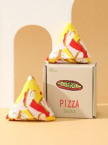 1 Pair Novelty Colorful Pizza Themed Socks, New Autumn/Winter Mid-Calf Socks, Unisex Gift Socks With Whimsical Food-Inspired Design, Hand Wash Only, Suitable For Daily Home, Casual, Outdoor Sports And Party Wear, Perfect As Birthday/Valentine's Day/Halloween/Christmas/New Year's Eve/New Year/Teacher's Day/Thanksgiving Gifts, Ideal For Daily Hiking/Running/Fitness/Skiing/Trekking - Multicolor - View 7