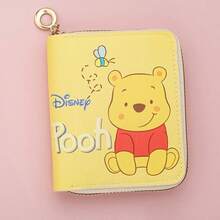 Mesuca Cute Zipper PU Leather Short Wallet, Kawaii Cartoon Print Yellow Multi‑Color Square Coin Purse - Multicolor - View 6