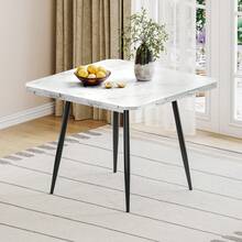 Modern White Marble Extendable Kitchen Table With Corduroy Upholstered Chairs For Dining Room, Kitchen - White Table + Orange Chair - View 9