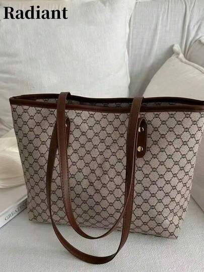 Bolso de mano de moda 2026 de gran capacidad con múltiples compartimentos para ir y venir, adecuado para novia, compras y trabajo, inspirado en diseñador con patrón geométrico de alta calidad