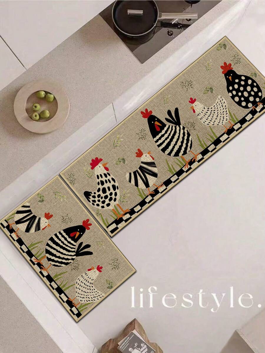 1pc Three Adorable Little Chicks Kitchen Mat, 0.6mm Plush Velvet, Soft And Machine Washable, Suitable For Kitchens, Corridors, Bathrooms, Living Rooms, Outdoor Entrances, And Toilets, Usable Year-Round And Appropriate For Various Occasions. - Multicolor - View 1