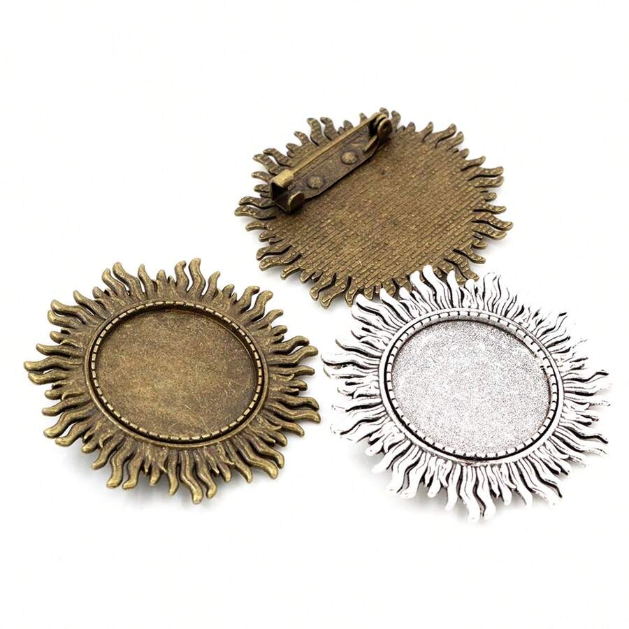 2pcs 25mm Inner Size Sun Style Brooch Cabochons Blank Base Setting Bezel Tray Alloy Metal DIY Jewelry Making Accessories Findings - Brooch Pin - View 1