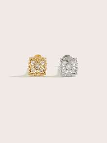 1pc Fashionable Retro Square Diamond Stainless Steel Stud Earrings Suitable For Women Daily Wear - Square Drill - View 2