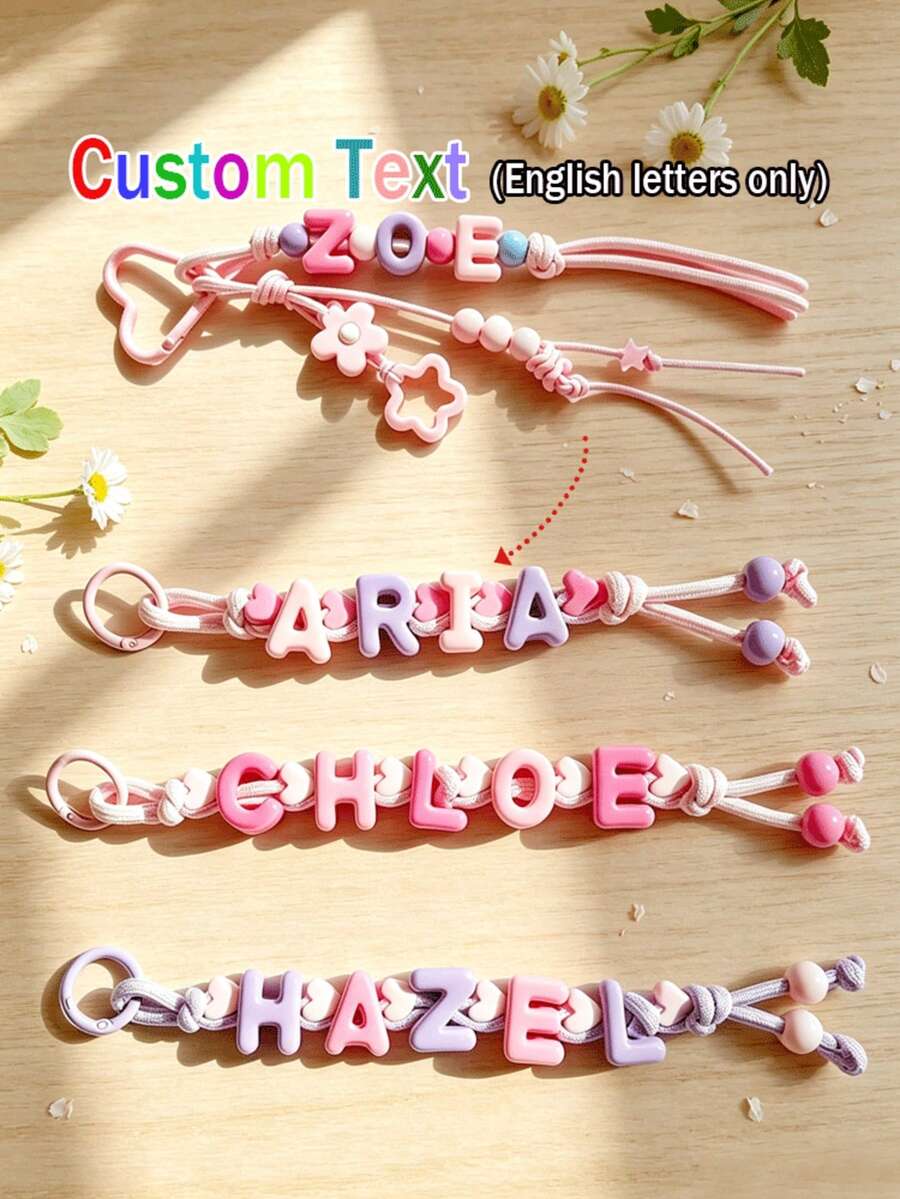 1pc Customized Personalized Letter Bag Charm, Colorful Beaded Keychain, Heart Beaded Pendant, Letter Keychain, Christmas Gift, Mother's Day Gift - Multicolor - View 1