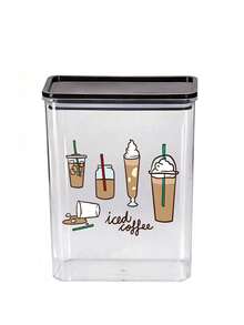 Snow-Capped Coffee Drink Pattern And Letter Print, Transparent Sealed Coffee Storage Jar, Sealed Plastic Food Container, Large Capacity, Dustproof And Moisture-Proof, Kitchen Countertop Coffee Area Storage Box, Decoration, Kitchen Countertop Storage, Coffee Lover Gift - Multicolor - View 13