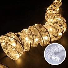 2pcs Christmas Tree Ribbon Lights, Christmas Decorations, Holiday Celebration Decor, Indoor Party Decoration, Ribbon Lights, Room Decoration Lights, Holiday Lighting, Suitable For Halloween, Thanksgiving And New Year Multi-Functional Decor - Gold - View 8
