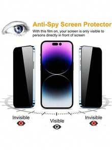 3PCS Anti-Spy Privacy Smartphone Screen Protector Scratch Resistant Tempered Glass Full Coverage Glass Compatible With 16 15 14 13 12 11 Pro Max XR X XS Max Plus Anti-Fingerprint Phone Protective Mobile Screen Protector Film, Shockproof - Black - View 2