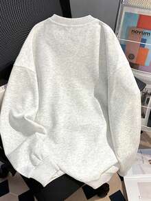Cute Cartoon West Highland Terrier Print Gray Crew Neck Sweatshirt, Casual Versatile Loose Fit Base Layer Autumn Top - White Grey - View 2