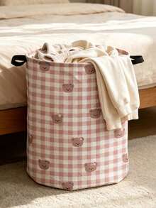 Cute Bear Print Foldable Laundry Basket, Large Capacity Round Fabric Dirty Clothes Storage Basket With Handle, Home Storage Basket, Laundry Bag, Suitable For Bedroom, Dorm, Bathroom, Home Essential, Perfect For Storage, Gift, Housewarming Gift - Multicolor - View 7