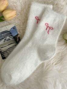 5/3/1 Pair Bow Pattern Plush Over-The-Knee Socks For Women, Warm And Soft, Suitable For Autumn/Winter, Also An Ideal Gift. Women's Autumn Socks - Multicolor - View 5