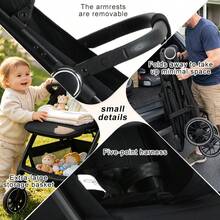 Lightweight Baby Stroller, FoldableStroller, Extended Sun Canopy ,Adjustable Backrest, Breathable Mesh, Easy To Carry, Suitable For Travel - Black - View 8
