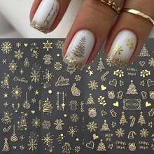 3 Sheets Luxury Golden Christmas Nail Stickers - Rhinestone Tree, Snowflake & Candy Cane Decals, DIY Elegant Manicure Art For Women's Holiday Party - Gold - View 5